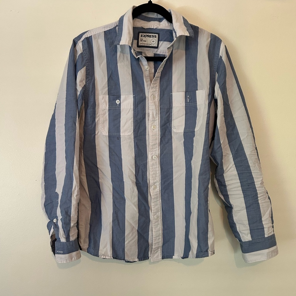 Express Men's Shirt with Blue and White Stripes
